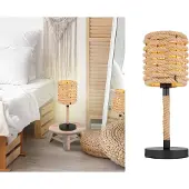 Meine Wunschleuchte LED Boho Tischleuchte Seillampe mit Korbgeflecht Lampenschirm Nachttischlampe