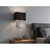 Meine Wunschleuchte Wand-Leuchte Stoff Schwarz mit LED Leselampe für Bett, Nachttischlampe Bettlampe