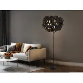 Meine Wunschleuchte Große LED Stehleuchte 180cm fürs Wohnzimmer Blätter Lampenschirm Schwarz-Gold