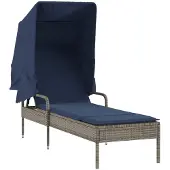vidaXL Sonnenliege mit Sonnendach Grau Poly-Rattan