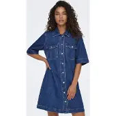 ONLY Jeanskleid "ONLBELLE S/S BUTTON DRESS DNM GUA NOOS", Damen, Gr. M, N-Gr, blau (dunkelblau denim), Denim/Jeans, Obermaterial: 100% Baumwolle, unifarben, regular fit, Kleider Jeanskleid