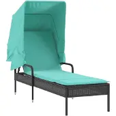 vidaXL Sonnenliege mit Sonnendach Schwarz Poly-Rattan