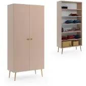 MY-NEST Kleiderschrank 87 cm Macchiato mit Einlegeböden Holzbeine Boho Skandi Schrank modern