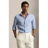 Ralph Lauren für Herren. 710B22589002 Blaues Custom-Fit-Leinenhemd (XXL), Lässig, Langarm