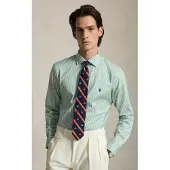 Ralph Lauren für Herren. 710B22606002 Grün gestreiftes Custom-Fit-Popeline-Hemd (XL), Lässig, Baumwolle, Langarm