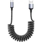 INF Federzug-Datenkabel USB-A zu USB-C Nylon, Schnellladung fürs Auto 1 m