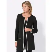 Création L Strickjacke , Damen, Gr. 46, schwarz-weiß (schwarz, ecru), 47% Baumwolle, 47% Polyacryl, 6% Polyamid, unifarben, figurumspielend, Strickjacken Strickjacke