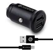 Champion Autoladegerät 24 W + USB-A-auf-Lightning-Kabel Schwarz