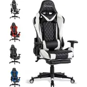 FOXSPORT Gaming Stuhl Ergonomisch-Schreibtischstuhl-Höhenverstellbar Bürostuhl-Computerstuhl für Erwachsene Mädchen Junge-Chefsessel-Drehstuhl-Weiß