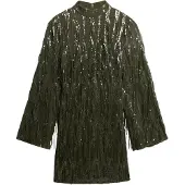 Superdry für Damen. W8011989A Grünes Minikleid mit Pailletten und Fransen (XXS), Party, Polyester, Langarm