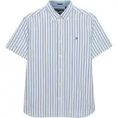 Superdry für Herren. M4011101A Gestreiftes Preppy-Oxfordhemd mit kurzen Ärmeln, weiß (L), Lässig, Baumwolle, Kurzarm