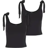 Urban Classics Damen Basic-Jersey-Top mit Binde-Detail, 2er-Pack, schwarz/schwarz, XS