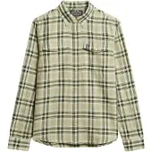 Superdry für Herren. M4010916A Merchant Store Leinen-Karohemd grün (S), Lässig, Langarm