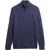 Superdry für Herren. M6110661B Pullover mit halbem Reißverschluss ?Cotton Classic Cable? in Blau (L), Lässig, Baumwolle, Marine
