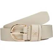 Tommy Hilfiger Ledergürtel "ESSENTIAL EFFORTLESS 2.5 cm breit GOLD", Damen, Gr. 95, weiß (sugarcane), Rindsleder, unifarben, Gürtel Ledergürtel, Logoemblem, weiche Haptik, ovale Einfachdornschließe