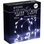 Koopman LED-Silberdrahtlichterkette, 160 LEDs, kaltweiß, Batterie, Innen/Außen, 8 m, Timer