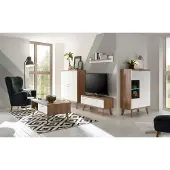 IMV Wohnzimmer Set Merle 304cm eiche riviera / weiß matt Anbauwand