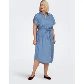 ONLY Carmakoma Jeanskleid "CARPEMA HANNOVER SS DNM SH DRESS NOOS", Damen, Gr. 50, N-Gr, medium blau denim, Obermaterial: 100% Lyocell, unifarben, loose fit kniebedeckend, Rundhals, Kleider Jeanskleid