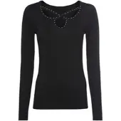 Melrose Langarmshirt , Damen, Gr. 44, schwarz, Jersey, Obermaterial: 95% Viskose, 5% Elasthan, unifarben, tailliert hüftlang, Shirts Langarmshirt, taillierter Schnitt, hüftlange Passform, aus Jersey