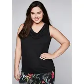 Sheego Blusentop , Damen, Gr. 54, schwarz, 95% Viskose, 5% Elasthan, unifarben, Wasserfallausschnitt, Blusen Blusentop