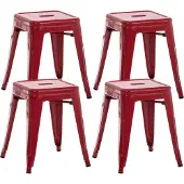 CLP 4er Set Sitzhocker Armin Aus Metall I Stapelbarer Hocker I Sitzhöhe Von 46 cm I Pflegeleichter Arbeitshocker, Farbe: rot