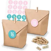 Itenga SET Adventskalender 24x Tüten + Klammern + Zahlensticker (Z42)