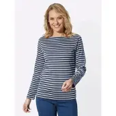 Sieh an! Trainingsshirt SIEH AN "Sweatshirt Sweatshirt", Damen, Gr. 46, rauchblau, ecru, geringelt, Sportlich, U-Boot-Ausschnitt, Shirts Trainingsshirt
