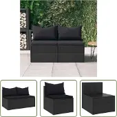 The Living Store Garten-Mittelsofas mit Kissen 2 Stk. Schwarz Poly Rattan