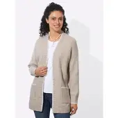 Casual Looks Longstrickjacke , Damen, Gr. 52, sesam, meliert, 78% Polyacryl, 13% Polyester, 7% Wolle, 2% Elasthan, unifarben, Strickjacken Longstrickjacke