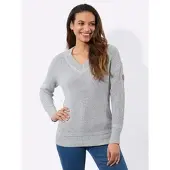 Casual Looks V-Ausschnitt-Pullover "V-Ausschnitt-Pullover", Damen, Gr. 48, grau (steingrau, ecru, meliert), 50% Baumwolle, 50% Polyacryl, unifarben, Pullover V-Ausschnitt-Pullover