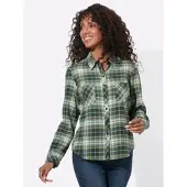 Casual Looks Flanellbluse , Damen, Gr. 44, eucalyptus, moos, kariert, 100% Baumwolle, gemustert, kariert, mehrfarbig, Blusen Flanellbluse