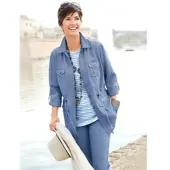 Witt Weiden Blusenblazer "Blusenjacke", Damen, Gr. 54, blau (taubenblau), 100% Polyester, Blazer Blusenblazer