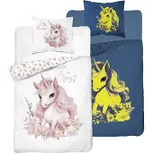 Detexpol Im Dunkeln leuchtendes Bettwäscheset 140x200 Einhorn in Blumen