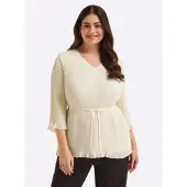 Sheego Longbluse , Damen, Gr. 46, beige (champagner), 100% Polyester, unifarben, V-Ausschnitt, Blusen Longbluse