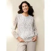 Inspirationen Druckbluse , Damen, Gr. 54, rosa (ecru, sesam, bedruckt), 100% Polyester, geblümt, gemustert, Rundhals, Blusen Druckbluse