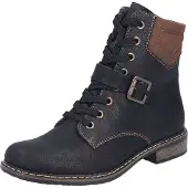 Rieker Schnürstiefelette , Damen, Gr. 39, schwarz (schwarz, cognac), Lederimitat, unifarben mit Farbeinsatz, Schuhe Schnürstiefelette, Schnürboots, Stiefelette, Blockabsatz, mit gepolstertem Schaftrand