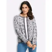 Inspirationen Jacquardstrickjacke , Damen, Gr. 52, grau (anthrazit, ecru, gemustert), 50% Viskose, 25% Polyester, 25% Polyamid, geblümt, gemustert, mehrfarbig, Strickjacken Jacquardstrickjacke