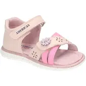 American Club AK05, Mädchen Sandalen Klettverschluss Leder-Einlegesohle Fersenkappe bequem, Rosa 27