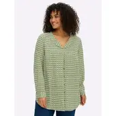 Sheego Langarmbluse , Damen, Gr. 50, moos, pistazie, bedruckt, 100% Viskose, gemustert, mehrfarbig, Rundhals, Blusen Langarmbluse