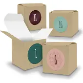 Itenga Adventskalender zum Füllen 24x Würfel 6,5cm BRAUN + Sticker V05 Z14