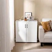 Costway 2-Türiger Aufbewahrungsschrank, moderner Akzentschrank mit 5-fach verstellbarem Regal, freistehender Schuhaufbewahrungsschrank Weiß