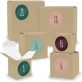 Itenga Adventskalender zum Füllen 24x Quader Würfel gemischt BRAUN + Sticker (V02 Z14)