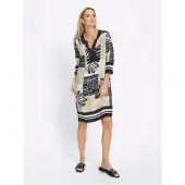 HEINE Druckkleid "Druck-Kleid Druckkleid mit grafischem Dessin", Damen, Gr. 48, N-Gr, sand, schwarz, bedruckt, Modisch, Rundhals, Kleider Druckkleid