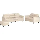 vidaXL 3-tlg. Sofagarnitur mit Kissen Beige Mikrofasergewebe
