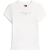 Tommy Hilfiger Kurzarmshirt TOMMY JEANS "TJW SLIM BLING LINEAR TEE EXT", Damen, Gr. S (36), weiß (ancient weiß), Single Jersey, Obermaterial: 100% Baumwolle, unifarben, slim fit, Rundhals, Shirts Kurzarmshirt