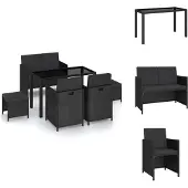 vidaXL 6-tlg. Garten-Essgruppe mit Auflagen Poly Rattan Schwarz - Gartenmöbel-Sets
