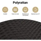The Living Store 3-tlg. Garten-Essgruppe mit Kissen Schwarz Poly Rattan
