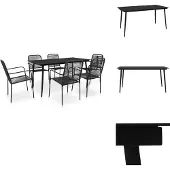 vidaXL 7-tlg. Garten-Essgruppe Baumwollseil und Stahl Schwarz - Gartenmöbel-Sets