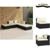 vidaXL 5-tlg. Garten-Lounge-Set mit Kissen Poly Rattan Schwarz - Gartenmöbel-Sets