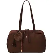 Gallantry Paris Gallantry, Ovalia Damen-Schultertasche in Veloursoptik mit schickem Pompon, Braun